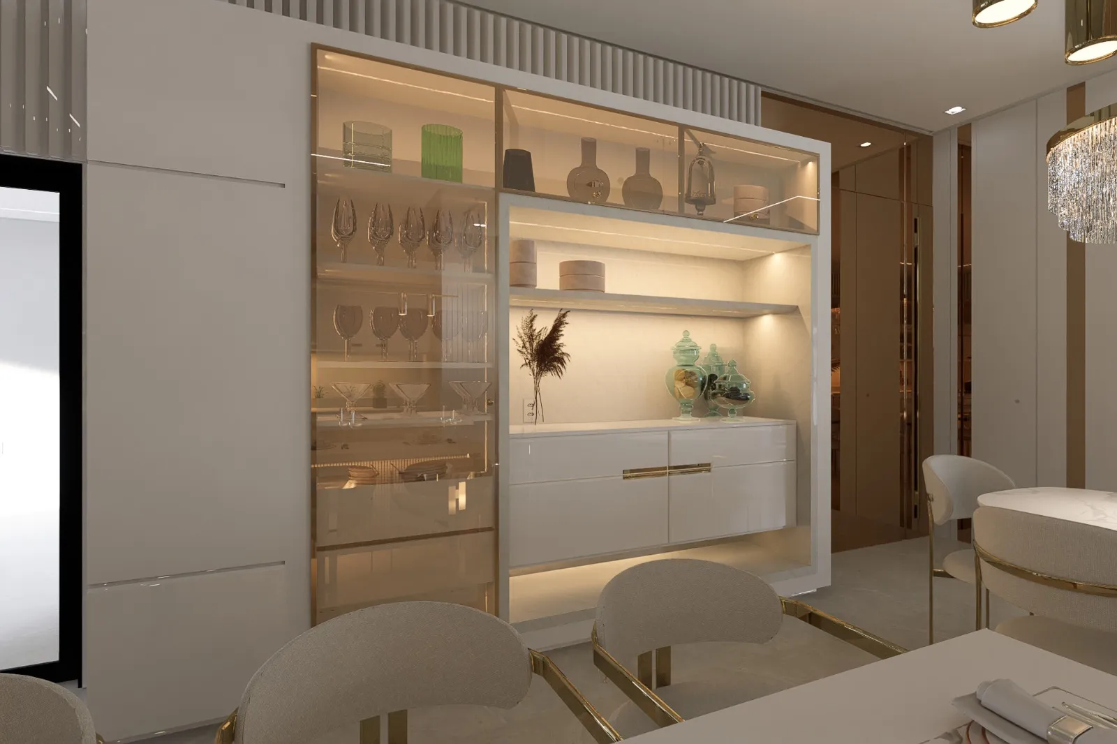 Glass Display Cabinet — residential interior design for project in Ravet, Pune by Leafply Interiors