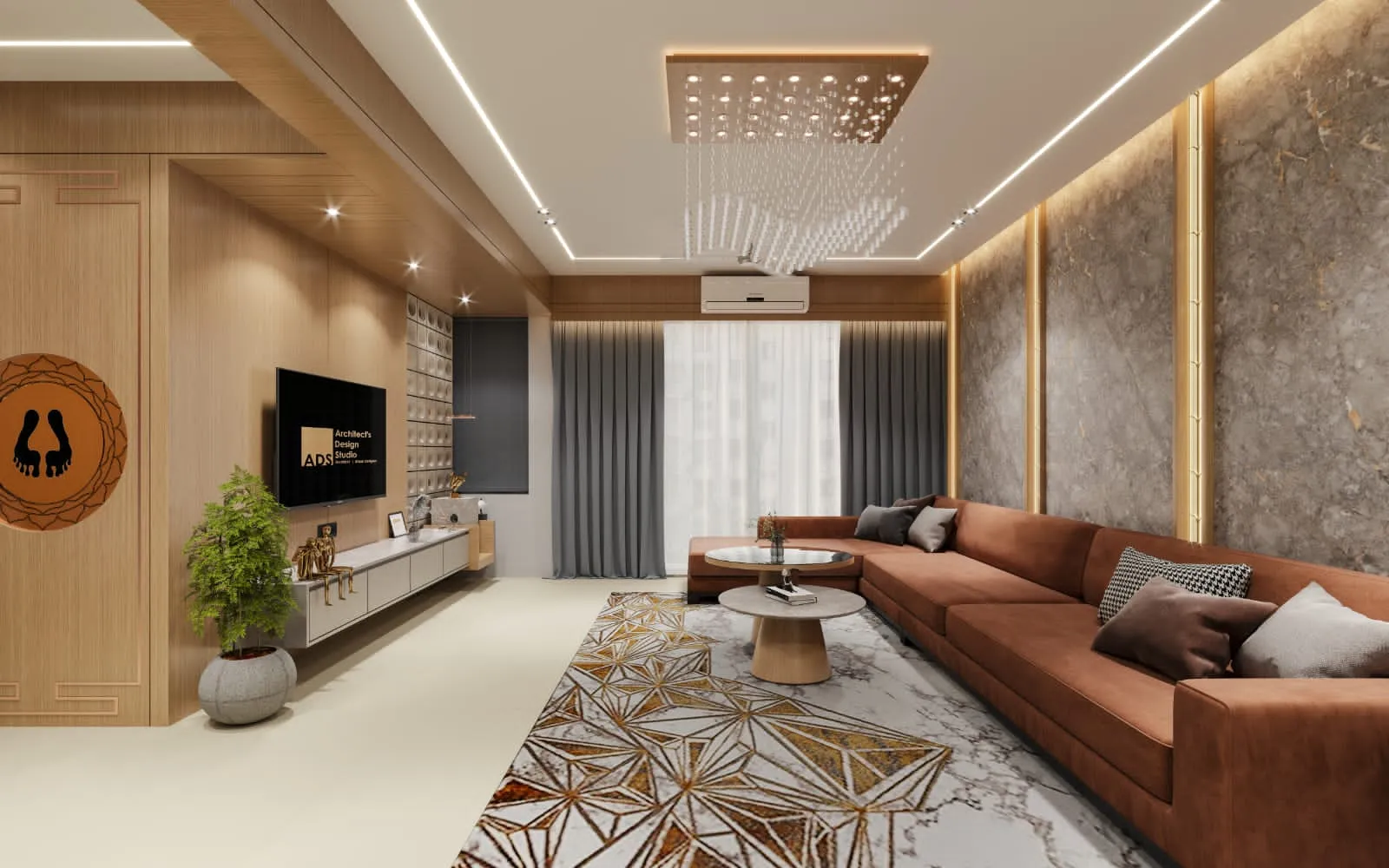 TV Lounge / Living Hall — residential interior design for project in Hinjewadi, Pune by Leafply Interiors