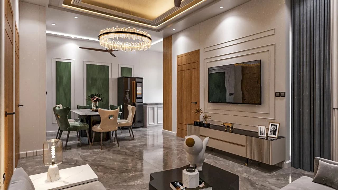 Living Hall with TV Unit — residential interior design for project in Punawale, Pune by Leafply Interiors