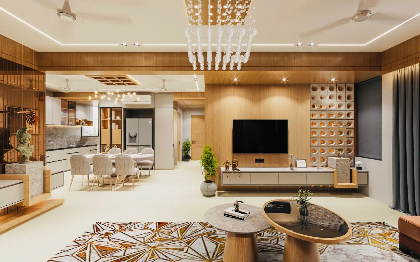Luxury contemporary living room interior design in Pune by Leafply Interiors